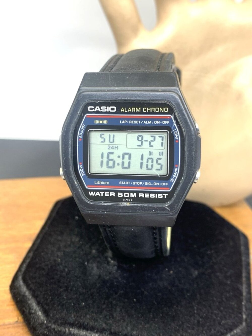 Casio Men's Watch W-26 Vintage 1980's Digital Quartz Black Leather Strap 37mm